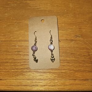 Gold-Tone Heart Drop Earrings with Pink Beads - Women Jewelry